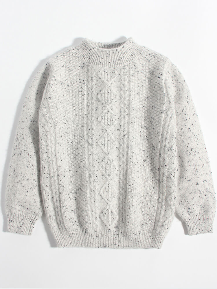 Kids Speckled Light Grey Cable Knit Textured Cashmere Sweater